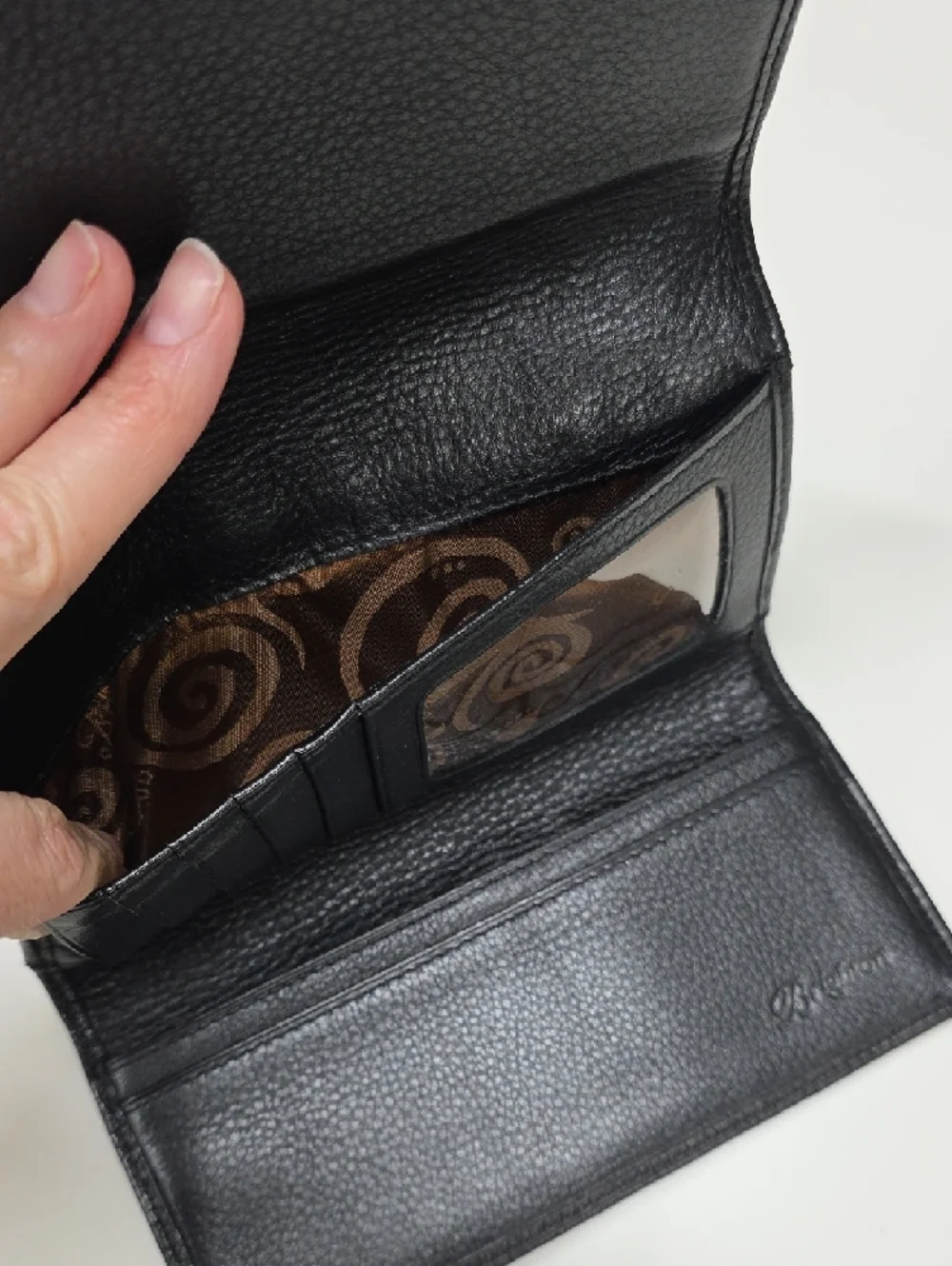 Brighton Leather Trifold Checkbook Wallet, Textured Black Silver Hearts